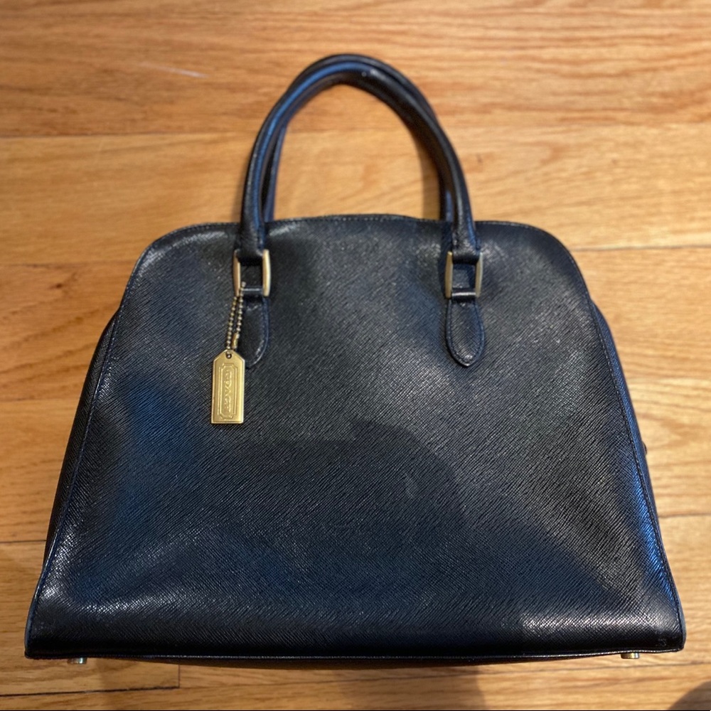 Vintage black COACH handbag, gold zipper.